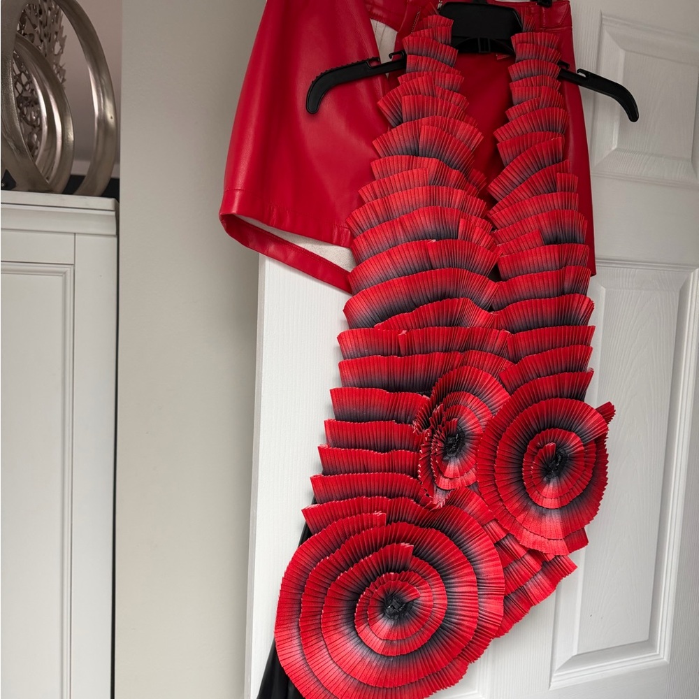 AKIRA Red Faux Leather Shorts M & Faux Leather Halter Top L set